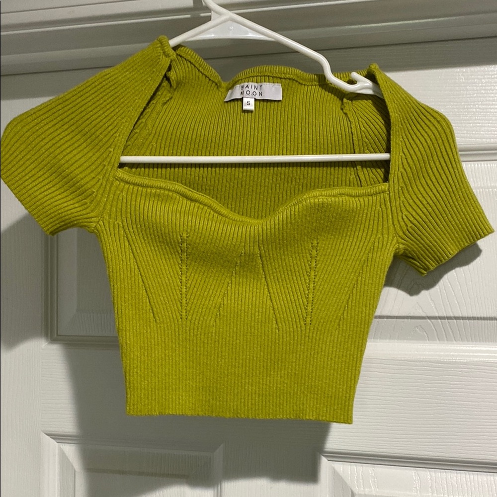Vibrant Green Ribbed Fitted Crop Top
